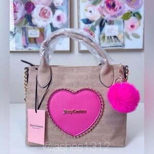 JUICY COUTURE Bag Love Never Dies Mini Crossbody Tote - Beige Pink Heart